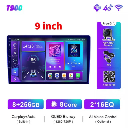 EKIY T900 8G 128G Universal Car Radio Multimídia Bru-ray QLED Navegação GPS Estéreo Android Auto Carplay BT 2 din DVD Unidade Principal