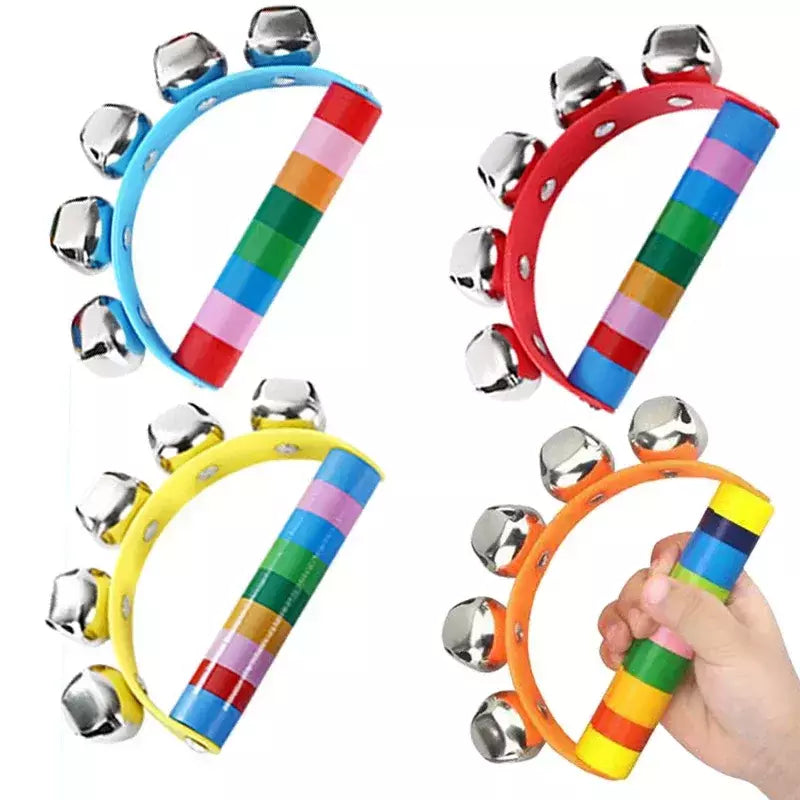 Sleigh Bells de Natal para crianças Jingle Bells, instrumento de sino musical cabo de madeira, presente para meninos e meninas, 1pc