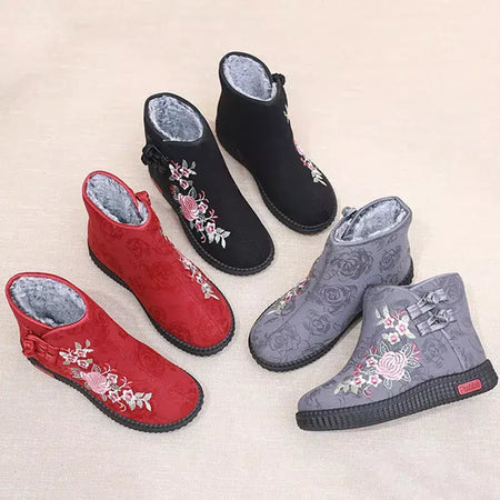 Sapatos de pano de inverno estilo étnico botas mujer sapatos femininos zapatos botas curtas quentes mulher bootie bordado algodão botas femininas