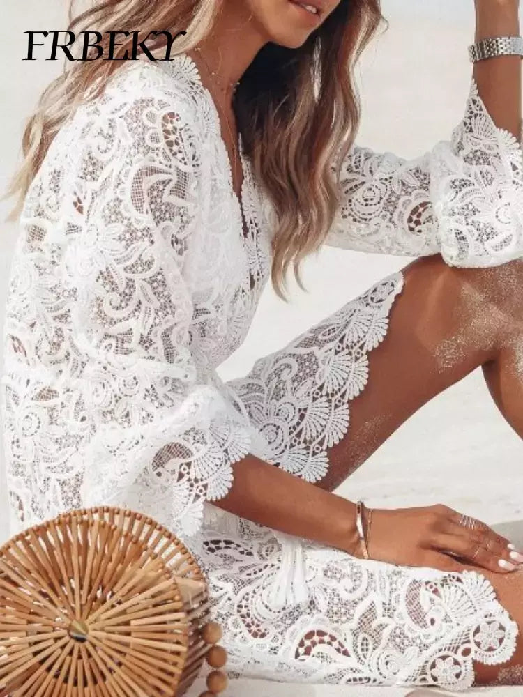 Protetor solar sexy com decote em v feminino vestido de praia, encobrimento de biquíni, maiô, moda praia, moda, novo, 2024
