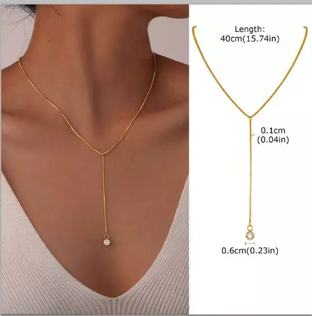 Colar lariat de aço inoxidável banhado a ouro, colar longo delicado colares laryered para mulheres meninas, pingente de gota em forma de y
