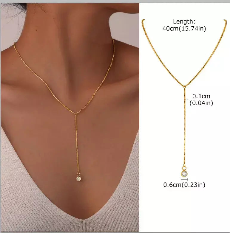 Colar lariat de aço inoxidável banhado a ouro, colar longo delicado colares laryered para mulheres meninas, pingente de gota em forma de y