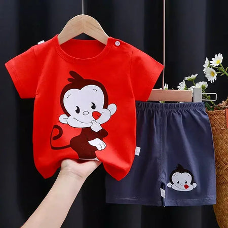 Crianças conjunto de roupas do bebê menino/menina camiseta + shorts roupas verão algodão dos desenhos animados casual meninos agasalho crianças conjunto roupas do bebê