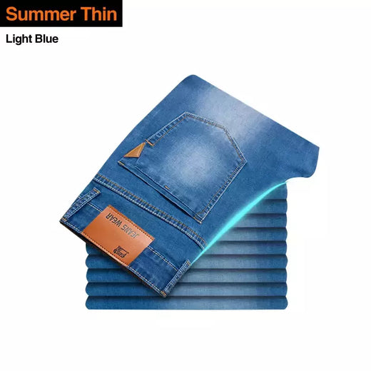Jeans estilo clássico irmão Wang masculino, casual, stretch, fino, calça jeans, azul claro, calça preta, marca masculina