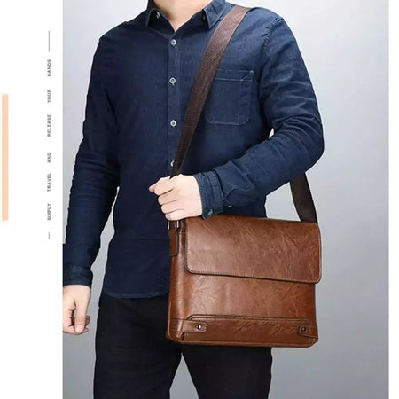 Maleta de couro PU para homens, sacola nova, bolsa de computador retro, designer lateral, bolsa crossbody mensageiro, bolsa de ombro portátil