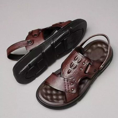 Oulylan-Sandálias masculinas clássicas de couro, sapatos romanos confortáveis, sapatos macios, calçados para caminhadas ao ar livre, verão