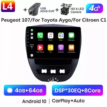 Android 10 2 din reprodutor multimídia do carro para peugeot 107 toyota aygo citroen c1 2005-2014 unidade principal estéreo navegação gps bt wifi