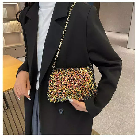 Lantejoulas crossbody saco de corrente simples ins cor sólida lantejoulas bolsa de ombro axilas bolsa de telefone noite sacos de embreagem bolsa