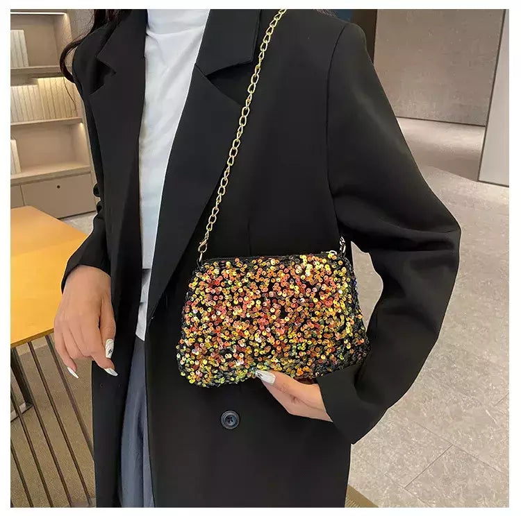 Lantejoulas crossbody saco de corrente simples ins cor sólida lantejoulas bolsa de ombro axilas bolsa de telefone noite sacos de embreagem bolsa