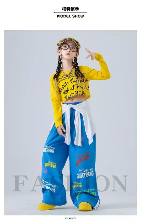Meninas hip hop letras colheita topo graffiti joggers calças crianças k-pop roupas de dança de rua conjunto crianças menina grupo streetwear traje