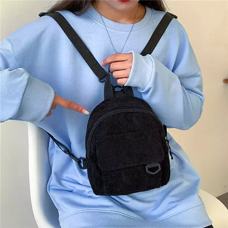Mini mochila feminina, mochila escolar de veludo simples pequena, grande capacidade, mochila feminina durável, monocromática, casual, viajando, moda