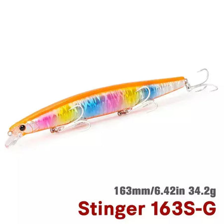 TSURIKNOYA-STINGER 163S-Ultra Long Casting Saltwater Sinking Minnow, Iscas de Pesca, Iscas Artificiais Duras para Robalo, 163mm, 34.2g