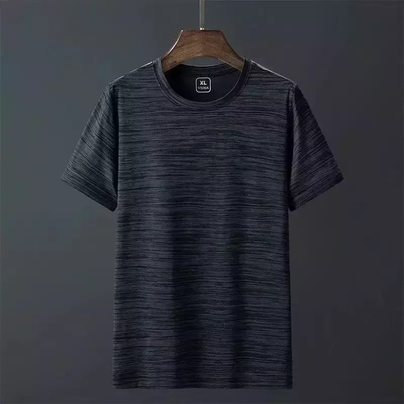 Camiseta esportiva leve masculina, manga curta, camisa de seda gelada, absorvente de suor, secagem rápida, corrida fitness, verão