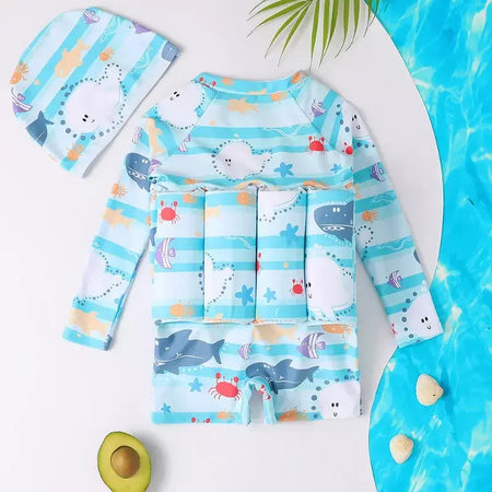 Maiô flutuante para crianças, roupa de banho de uma peça para crianças, flutuante, proteção contra queimaduras, estampa de desenho animado, meninas, meninos, roupas de natação