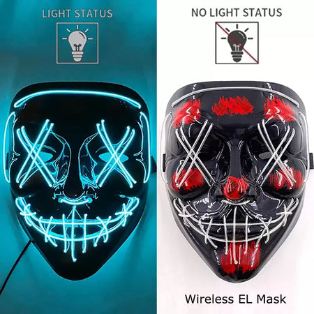 Neon sem fio led máscara de purga brilho no escuro cosplay máscara de terror halloween masquerade festa máscaras brilhantes engraçado vestir-se
