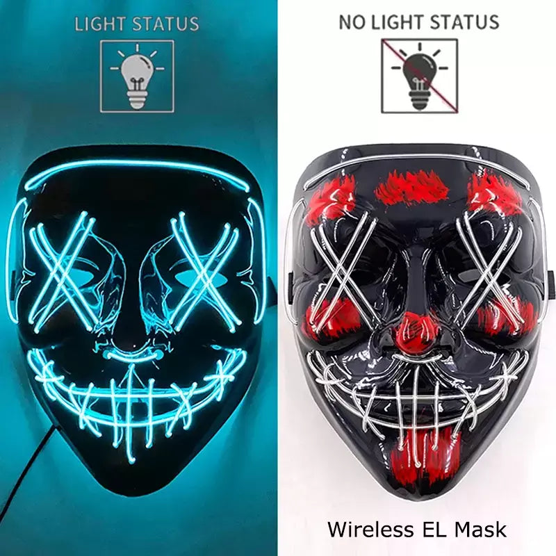 Neon sem fio led máscara de purga brilho no escuro cosplay máscara de terror halloween masquerade festa máscaras brilhantes engraçado vestir-se