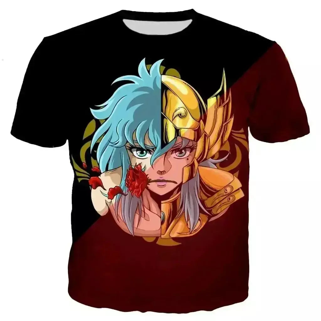 Saint seiya t camisa masculina moda camisetas crianças hip hop topos camisetas anime impressão 3d camiseta masculina de verão gráfico topos meninos t