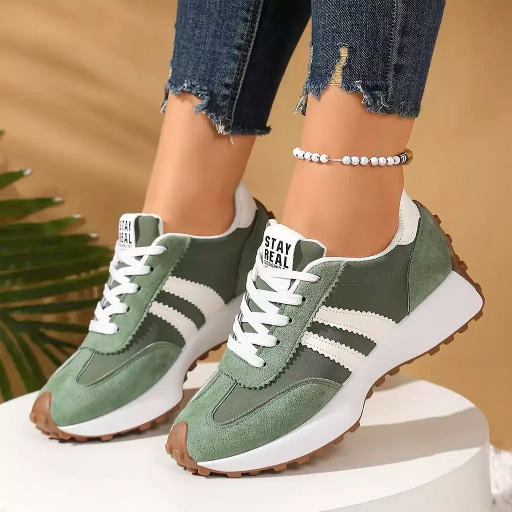 Moda novo estilo elegante rendas até sapatos casuais femininos primavera/outono dedo do pé redondo sola grossa anti deslizamento sapatos esportivos confortáveis