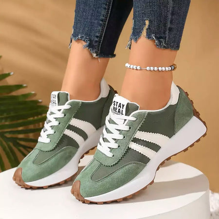 Moda novo estilo elegante rendas até sapatos casuais femininos primavera/outono dedo do pé redondo sola grossa anti deslizamento sapatos esportivos confortáveis