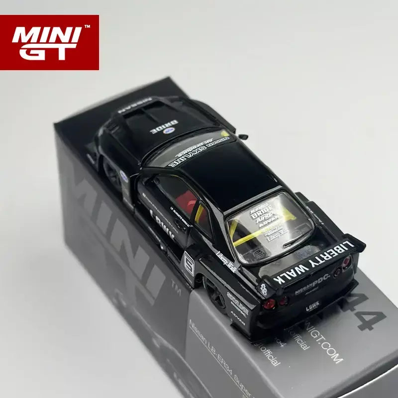MINIGT 1:64 Nissan LB-ER34 Super Silhouette SKYLINE Carro em liga preta modelo 844