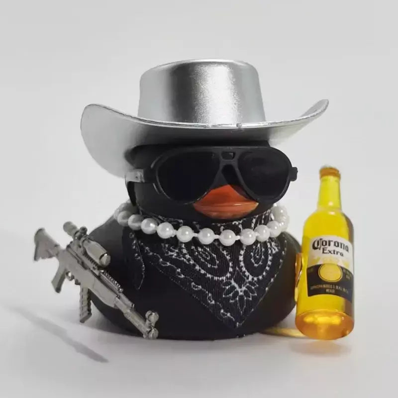 Ornamento de carro de pato de borracha de cowboy para jeep pato decorações de painel de carro peculiar pato de borracha acessórios de carro presentes engraçados de escritório