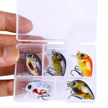 5 pçs/set mini kit crankbait 1.5g/3cm isca de pesca wobblers pequeno artificial flutuante isca dura equipamento de pesca com caixa pesca