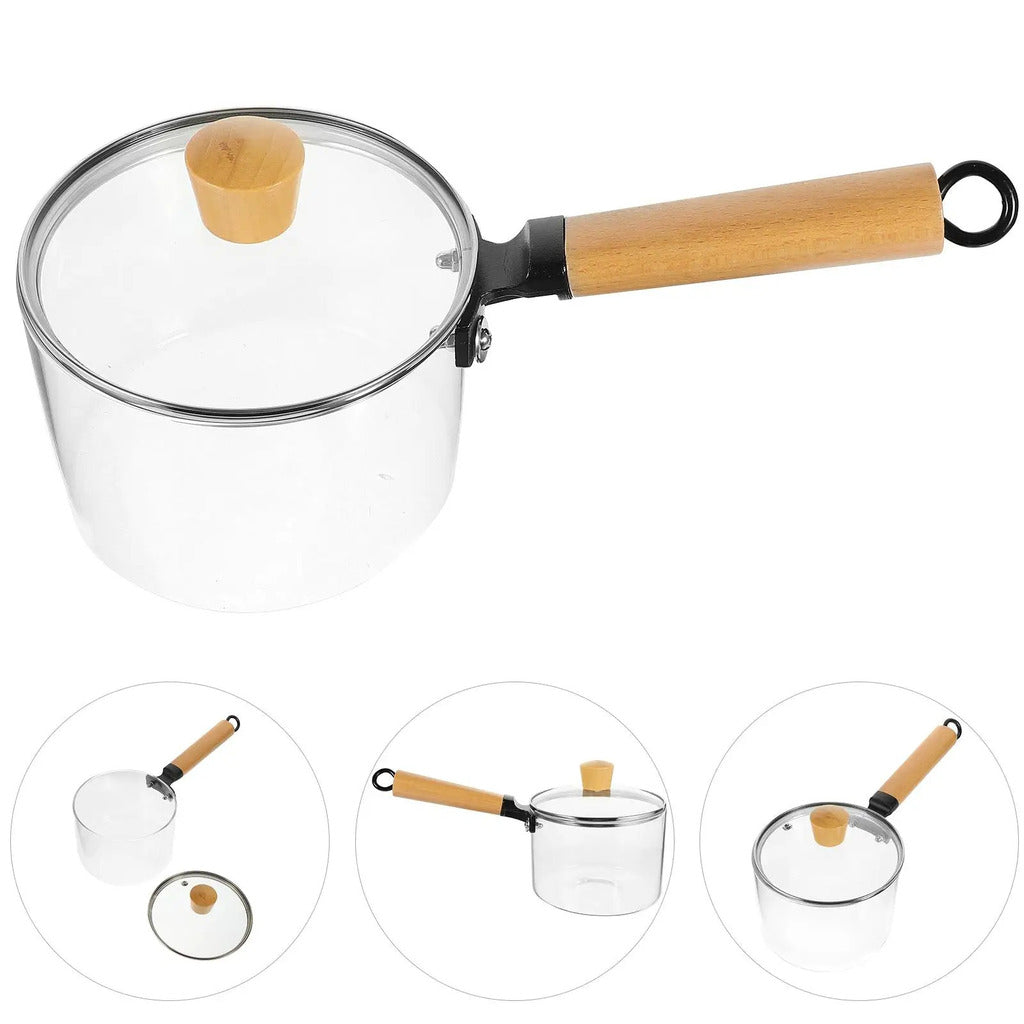 Pote de vidro de borosilicato com alça única, 1500ml, panela transparente, panela de leite, macarrão, tigela de servir, aparelho de cozinha, estoque de sopa