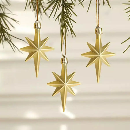 12pçs enfeites de suspensão de natal de plástico, pingente de árvore de natal em forma de estrela brilhante, suprimentos para festa diy, decorações de festival