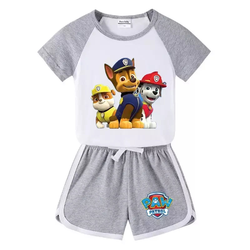 Boys Paw Patrol T-shirt manga curta Top e Shorts Set, bebê meninos roupas, roupas dos desenhos animados, terno verão, novo conjunto infantil, 2022, 2pcs