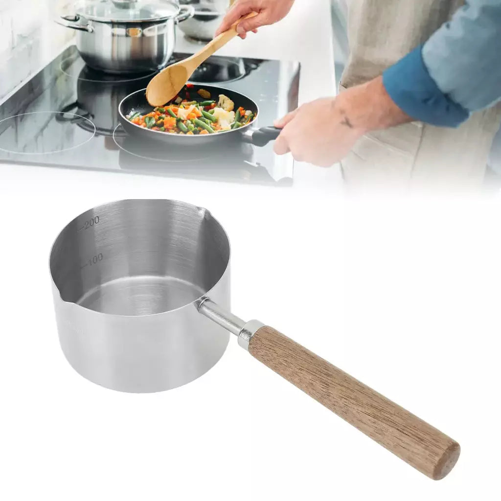Mini Saucepan em aço inoxidável 304, aderência confortável, evitar queimaduras, panela portátil com balança, óleo, leite, manteiga, aquecedor, 200ml