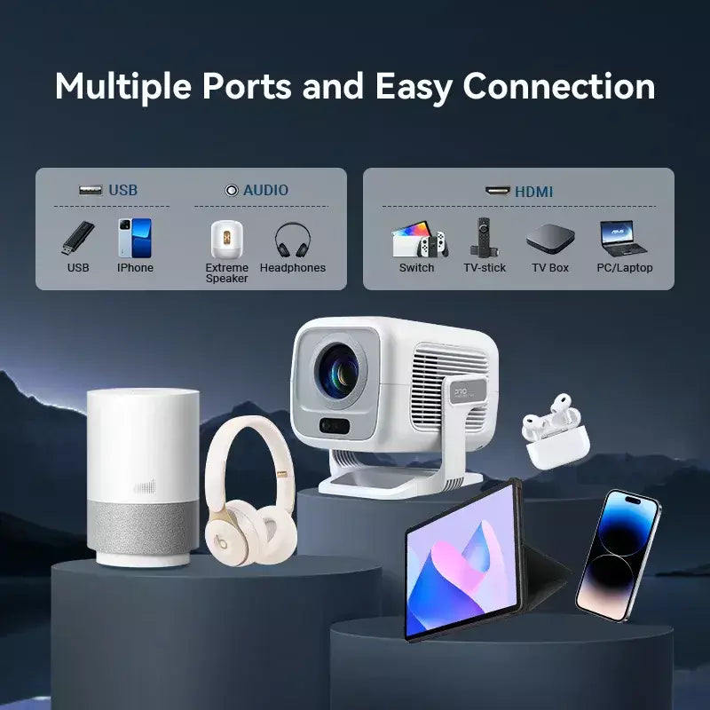 HUAWEISHI 4K Projetor Android Nativo Portátil 1080P Foco Automático 600ANSI Vídeo cinema em casa Projetor led hd externo
