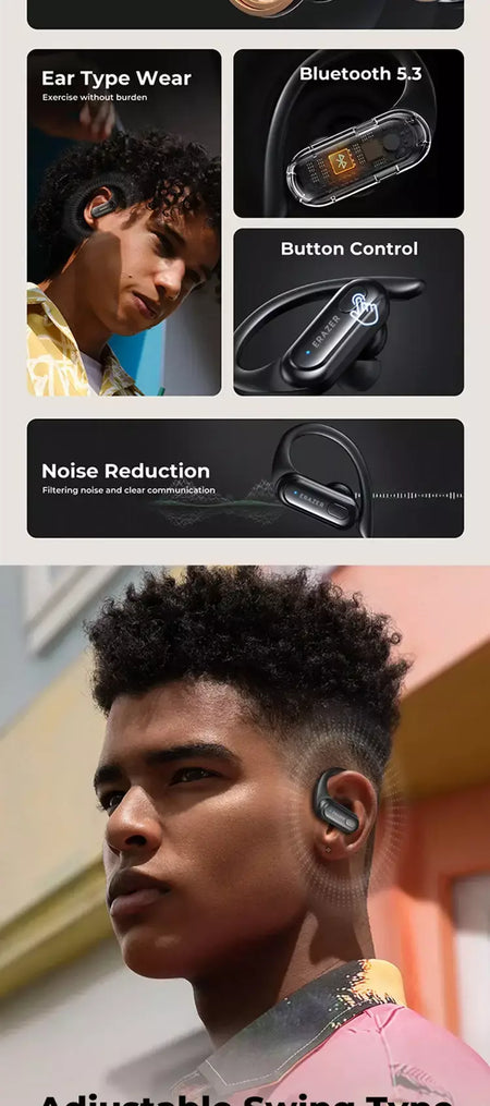 Erazer xt60pro esportes sem fio fones de ouvido bluetooth alta fidelidade redução ruído fone com microfone gancho