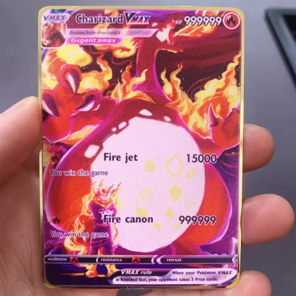 999999 Pontos hp pokemon cartão de metal charizard ouro metal super cartões inglês cartão mewtwo vmax mega anime jogo coleção presentes