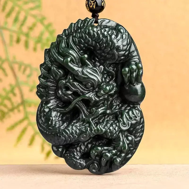 Velho hotan jade ciano pingente jadeite dragão rei marca zodíaco colar dominador masculino mão esculpida jóias presente high-end