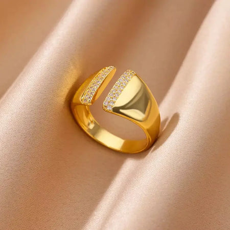 Anéis geométricos de zircônia de aço inoxidável para mulheres luxo mau olhado cor dourada ajustável na moda casamento estética jewerly presente