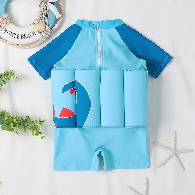 Maiô flutuante para crianças, roupa de banho de uma peça para crianças, flutuante, proteção contra queimaduras, estampa de desenho animado, meninas, meninos, roupas de natação