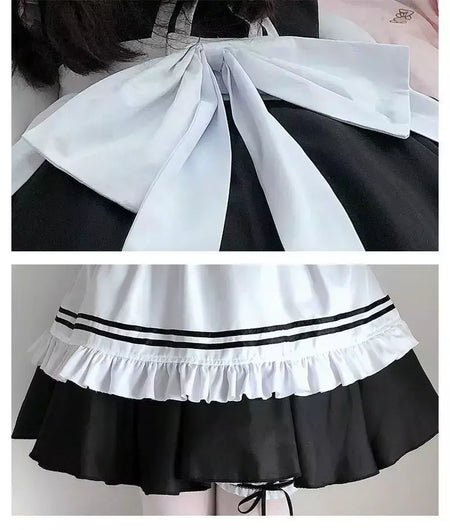 Preto branco lolita empregada traje cosplay trajes bonito vestido sexy avental francês uniforme café empregada festa saia roupas femininas