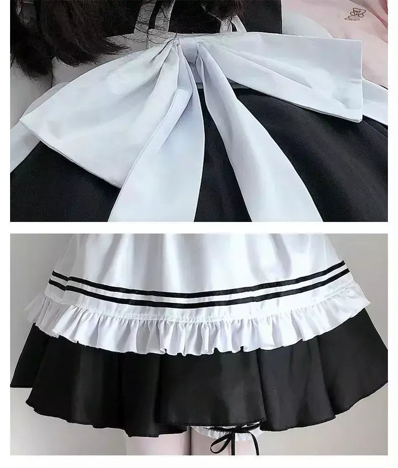Preto branco lolita empregada traje cosplay trajes bonito vestido sexy avental francês uniforme café empregada festa saia roupas femininas