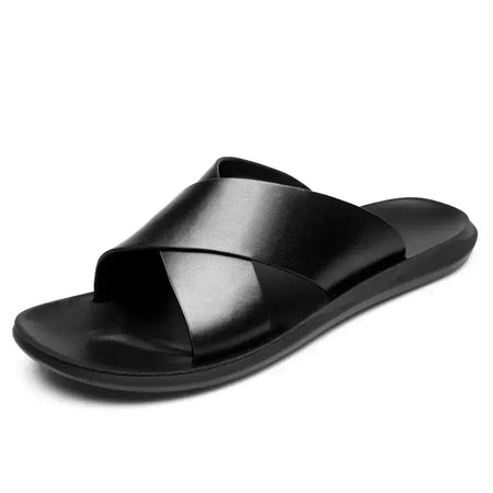 Sandálias para homens chinelos de couro genuíno marca de luxo moda masculina apartamentos casuais antiderrapantes praia sandalia zapatos hombre 2024