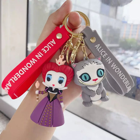 Alice no país das maravilhas dos desenhos animados kawaii alice chapeleiro louco rainha vermelha figura chaveiro do carro masculino e feminino saco pingente ornamento brinquedo presente