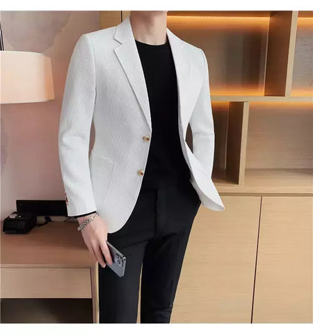 Casaco de peito único masculino, blazer slim fit, blazers grandes, casacos elegantes de luxo, outwear casual coreano para casamento
