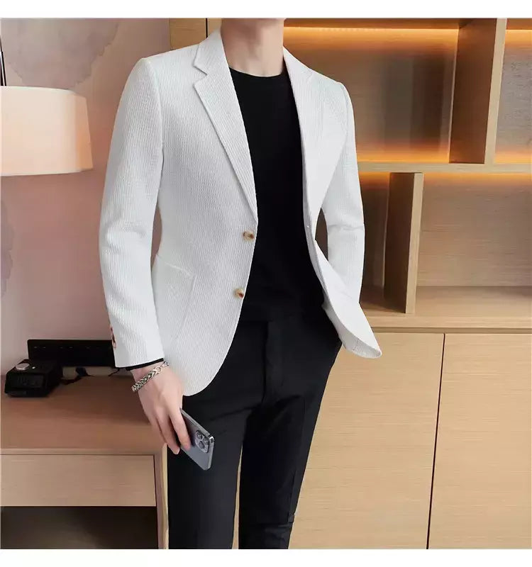 Casaco de peito único masculino, blazer slim fit, blazers grandes, casacos elegantes de luxo, outwear casual coreano para casamento