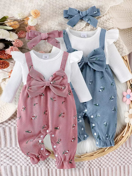 Citgeett outono infantil bebê meninas manga longa macacão floral impressão retalhos arco macacões bonito bandana conjunto de roupas