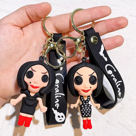 Criativo dos desenhos animados filme de ação coraline figura boneca modelo bonito boneca pvc chaveiro ornamento chaveiro pingente crianças presentes