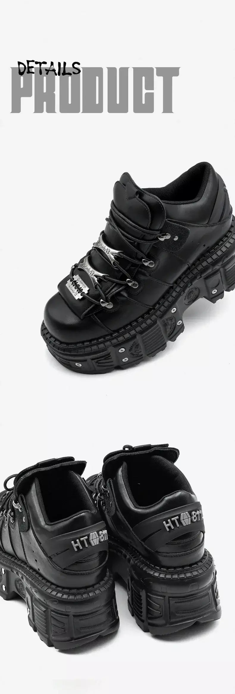 2025 mulher tênis novo estilo punk sapatos femininos gótico tornozelo rock botas rendas salto altura sapatos plataforma mulher decoração de metal