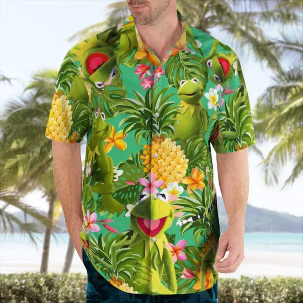 Camisa casual floral havaiana cartoo n masculina, camisa de manga curta 3D de grandes dimensões para praia, moda engraçada, venda quente, verão