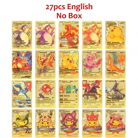 Cartão de folha de ouro colorido pokemon charizard pikachu arceus prata preto arco-íris inglês francês alemão espanhol vstar gx vmax cartões