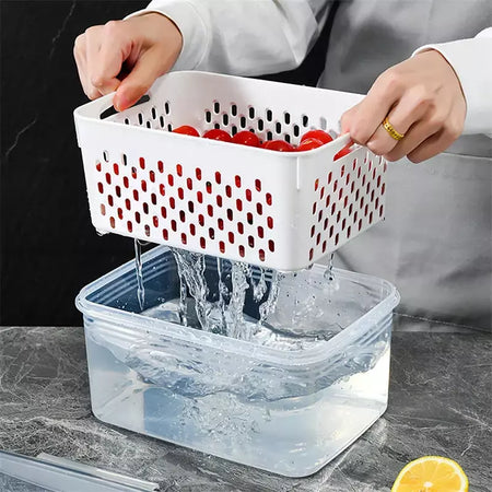 Caixa de armazenamento de geladeira organizador de frutas vegetais frescos caixas de drenagem cesta recipientes de armazenamento despensa organizadores de cozinha