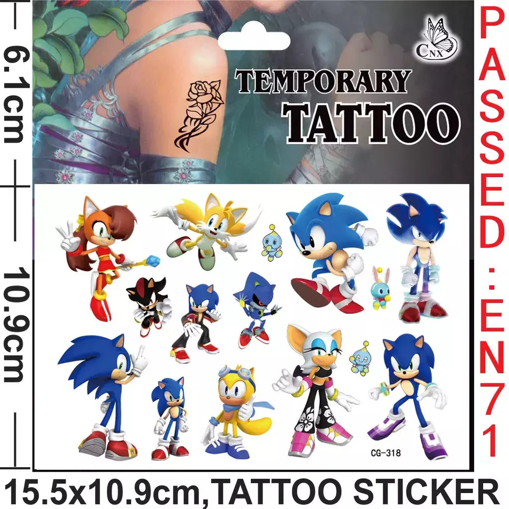 8 estilos sonic brinquedos tatuagem adesivos anime ouriço figura modelo adesivos de longa duração bonito dos desenhos animados crianças partys suprimentos presentes