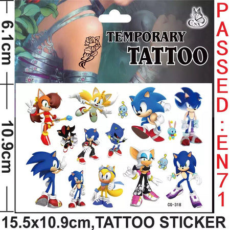 8 estilos sonic brinquedos tatuagem adesivos anime ouriço figura modelo adesivos de longa duração bonito dos desenhos animados crianças partys suprimentos presentes